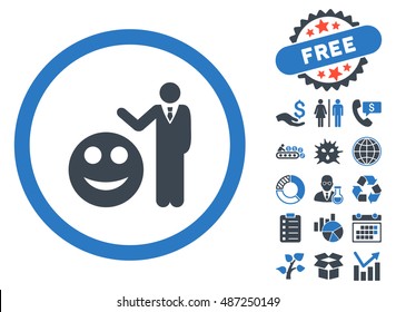 Smile Show icon with free bonus icon set. Vector illustration style is flat iconic bicolor symbols, smooth blue colors, white background.