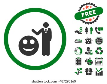 Smile Show icon with free bonus images. Vector illustration style is flat iconic bicolor symbols, green and gray colors, white background.