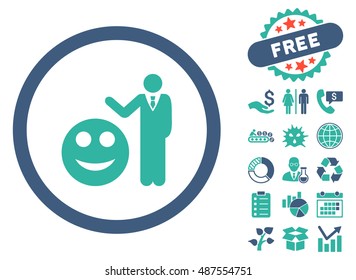 Smile Show icon with free bonus elements. Vector illustration style is flat iconic bicolor symbols, cobalt and cyan colors, white background.