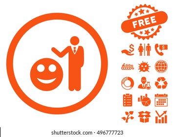Smile Show icon with free bonus icon set. Vector illustration style is flat iconic symbols, orange color, white background.