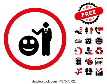 Smile Show pictograph with free bonus clip art. Vector illustration style is flat iconic bicolor symbols, intensive red and black colors, white background.