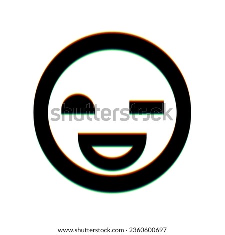 Smile sign. Black Icon with vertical effect of color edge aberration at white background. Illustration.