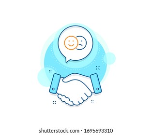 Smile sign. Handshake deal complex icon. Like and dislike line icon. Social media feedback symbol. Agreement shaking hands banner. Like sign. Vector