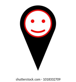 Smile sign illustration. Vector. Flat white icon in red circle at black marker on white background. Isolated.