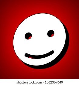 Smile sign illustration. Vector. Perspective view of white icon with black outline at reddish background.