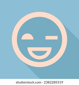 Smile sign. Unbleached silk Icon with very long shadow at dark sky blue background. Illustration.