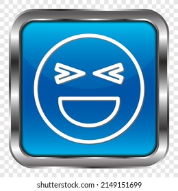 Smile simple icon, vector. Flat design. Metal, blue square button. Transparent grid.ai