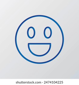 Smile simple icon vector. Flat design. Paper cut design. Cutted blue symbol with shadow. Gray background.ai