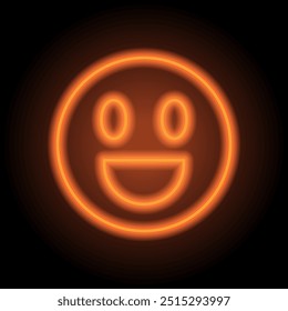 Smile simple icon vector. Flat design. Orange neon on black background.ai
