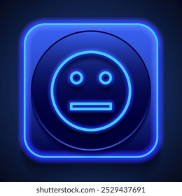 Smile simple icon vector. Flat design. Blue neon style on button. With shadow.ai