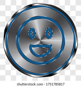 Smile simple icon vector on metal round button. Transparent grid