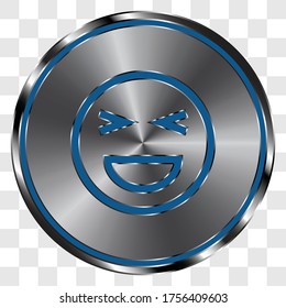 Smile simple icon, vector on metal round button. Transparent grid