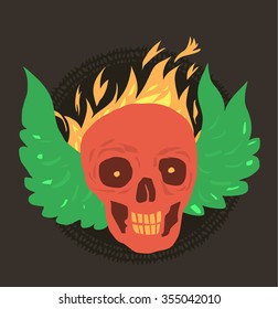 Smile skull with fire and green wing