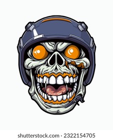 smile skull zombie wearing a helmet vector clip art illustration, blending horror and military themes, perfect for zombie apocalypse designs