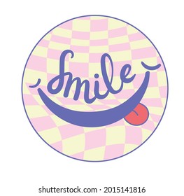 Smile Slogan Print with Hippie Style checkered background for tee t shirt or poster.