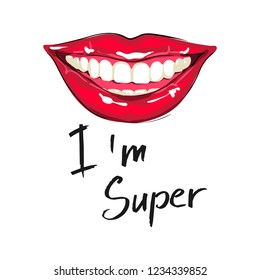 Smile with the slogan I'm super. Vector illustration isolated.