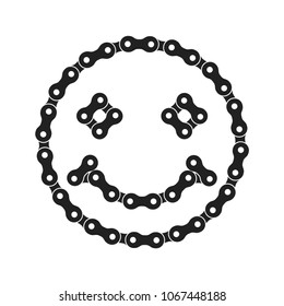 Smile, Smiling Emoji, Positive Vector Icon Made of Bike or Bicycle Chain. Monochrome Black Bike Chain.