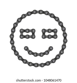 Smile, Smiling Emoji Vector Icon Made of Bike or Bicycle Chain. Realistic Detailed Bike Chain.