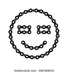 Smile, Smiling Emoji Vector Icon Made of Bike or Bicycle Chain. Monochrome Black Bike Chain.