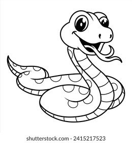 Smile snake black outline cartoon vector design 