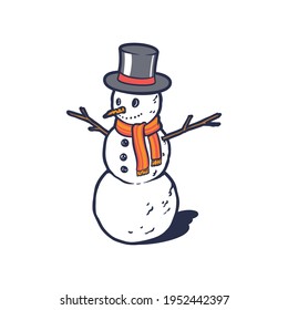 Smile Snowman With Hat Cartoon Vector