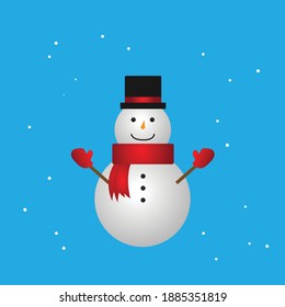 Smile snowman with hat. Vector illustration.
