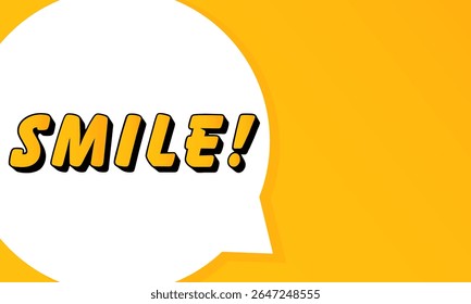 Burbuja del discurso sonriente. Esquema en negrita, forma de estilo de cómic, fondo vibrante, elemento de diálogo, comunicación visual, diseño de anuncio, mensaje destacado, Plantilla para interactuar.