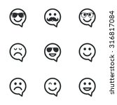 Smile speech bubbles icons. Happy, sad and wink faces signs. Sunglasses, mustache and laughing lol smiley symbols. Flat icons on white. Vector