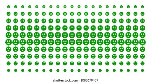 Smile sticker icon halftone pattern, constructed for backgrounds, covers, templates and abstract effects. Vector smiled sticker objects organized into halftone matrix.