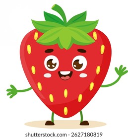 smile strawberry fun character, expressing happy. Vector cartoon illustration. 