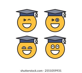 Conjunto de emoticonos de cara de estudiante de sonrisa