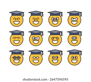 smile student face emoticons set