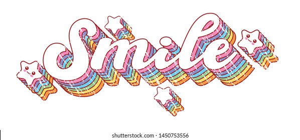 Smile stylish t-shirt and apparel trendy design with stars and rainbow colors, typography, print, vector illustration.