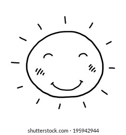 Smile Sun / Cartoon Vector And Illustration, Black And White, Hand Drawn, Sketch Style, Isolated On White Background.