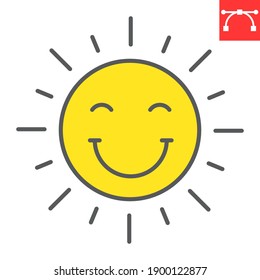 Smile sun color line icon, Happy Easter and holiday, sun smile vector icon, vector graphics, editable stroke filled outline sign, eps 10