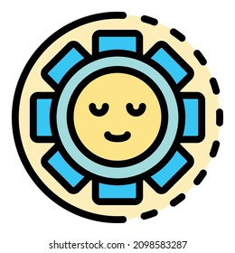 Smile in the sun icon. Outline smile in the sun vector icon color flat isolated