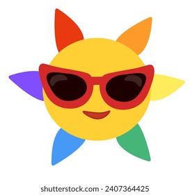 Smile sun in sunglasses. LGBTQ. Symbol of the LGBT pride community. Rainbow. Vector flat illustration.