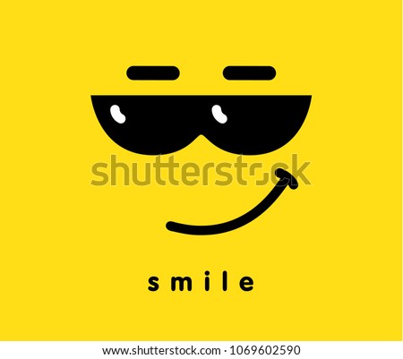 Smile with sunglasses icon emoji template design. Emoticon with smiling face wearing dark sunglasses, a sense of cool. Vector illustration