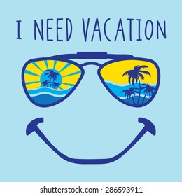 Smile sunglasses illustration, t-shirt graphics, vectors