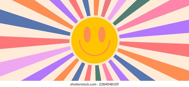 Smile Sunshine Groovy Background. Cool Pop Art Happy Face Pattern. Y2k Texture.