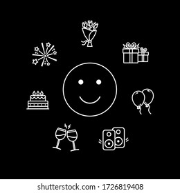 Smile surrounded by festive attributes