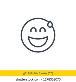 Smile with Sweat Emoji (Emoticon) Icon / Vector - In Line / Stroke Design