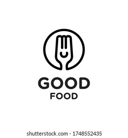 smile symbol fork spoon knife mascot restaurant dinner logo design inspiration