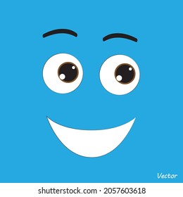 Smile symbol on blue background. Vector creative cartoon style happy enjoy emotion icon illustration design template