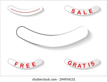 Smile symbol with text Sale, Free, Gratis or with typing in your own text