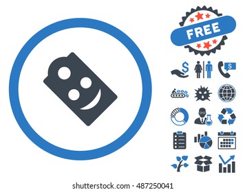 Smile Tag icon with free bonus clip art. Vector illustration style is flat iconic bicolor symbols, smooth blue colors, white background.