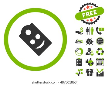 Smile Tag pictograph with free bonus pictograph collection. Vector illustration style is flat iconic bicolor symbols, eco green and gray colors, white background.