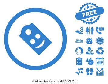 Smile Tag pictograph with free bonus icon set. Vector illustration style is flat iconic symbols, cobalt color, white background.