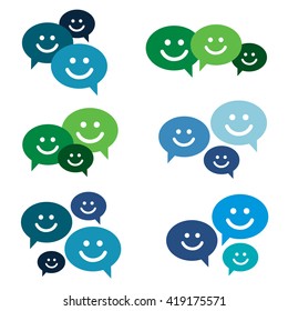 Smile talking bubble icon set. Isolated on white background