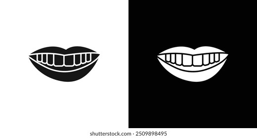 sonrisa con el icono de los dientes Conjunto de logotipo de Vector de arte de línea negra